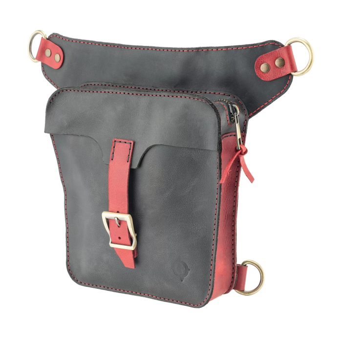 İsme Özel All in One Bel ve Bacak Çantası - %100 Deri - AC15001 - Kırmızı/Antrasit