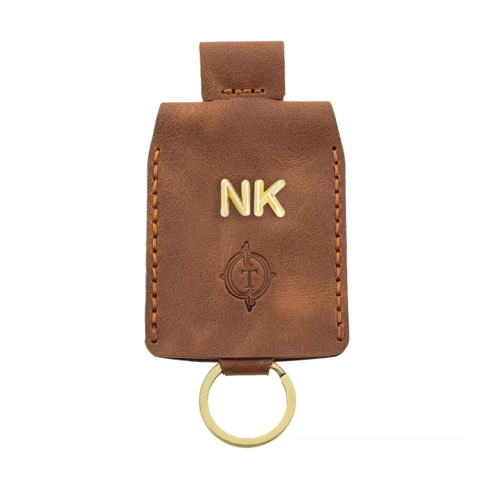 İsme Özel Çıtçıtlı Anahtarlık - % 100 Rainbow Deri - AG01001 - Kahverengi