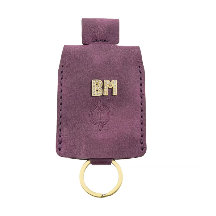 İsme Özel Çıtçıtlı Anahtarlık - % 100 Rainbow Deri - AG01001 - Mor