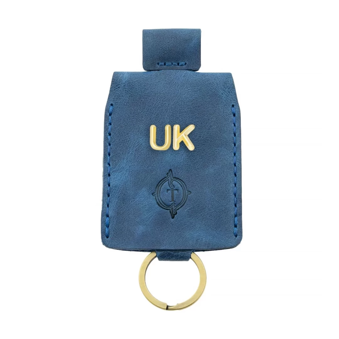 İsme Özel Çıtçıtlı Anahtarlık - % 100 Rainbow Deri - AG01001 - Saks Mavisi