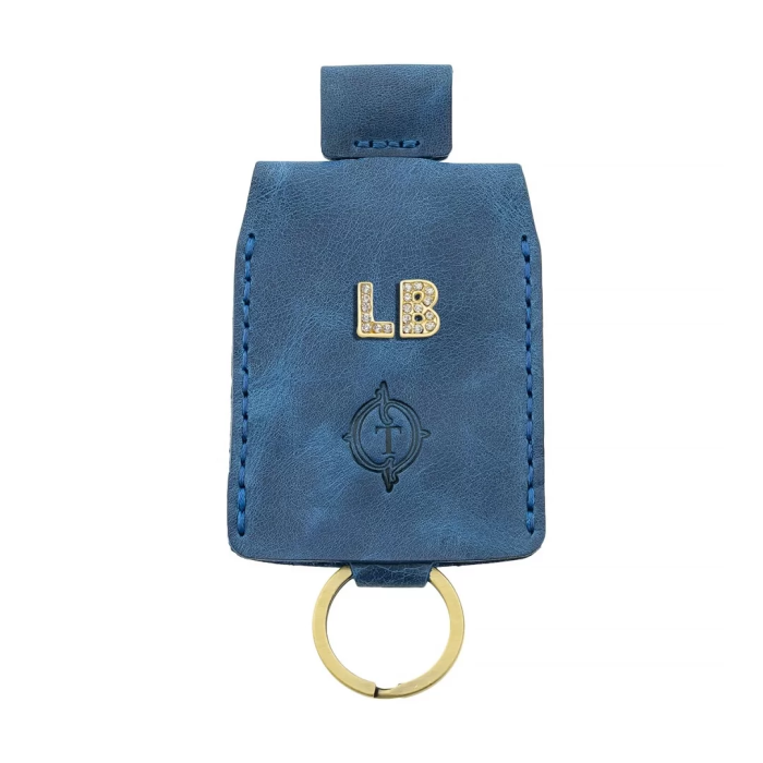 İsme Özel Çıtçıtlı Anahtarlık - % 100 Rainbow Deri - AG01001 - Saks Mavisi