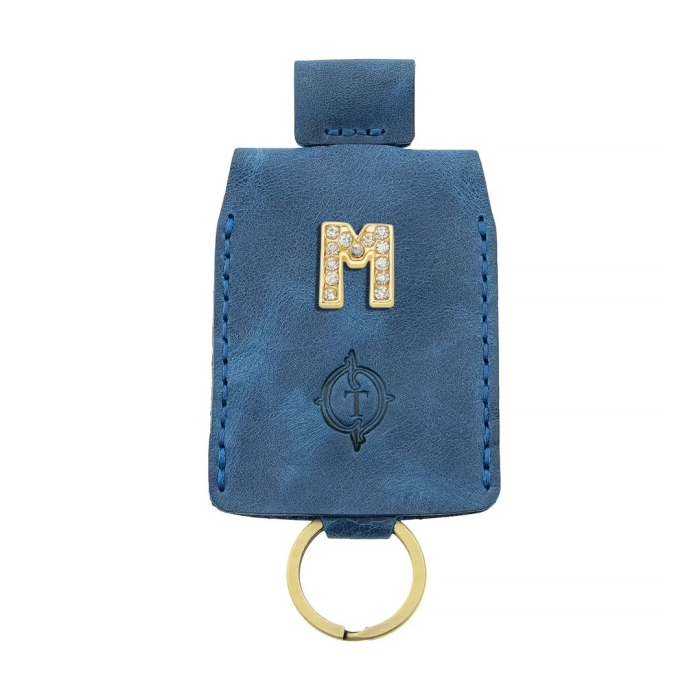 İsme Özel Çıtçıtlı Anahtarlık - % 100 Rainbow Deri - AG01001 - Saks Mavisi