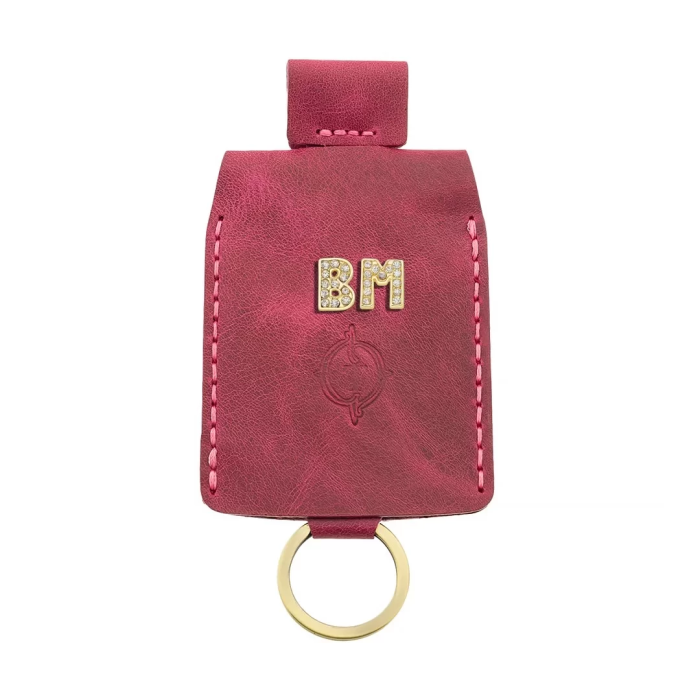 İsme Özel Çıtçıtlı Anahtarlık - % 100 Rainbow Deri - AG01001 - Fuşya