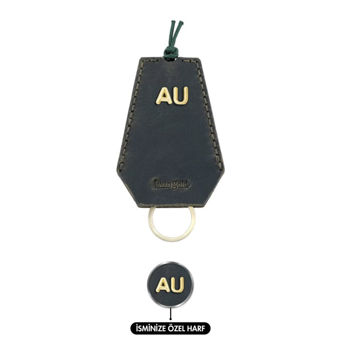 İsme Özel İpli Anahtarlık - % 100 Crazy Deri - AG01002 - Haki