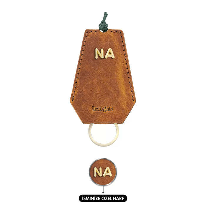 İsme Özel İpli Anahtarlık - % 100 Crazy Deri - AG01002 - Taba