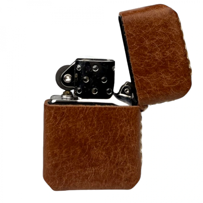 Handmade El Yapımı Hakiki Deri Zippo Modeli Çakmak - AG02001 - Kahverengi