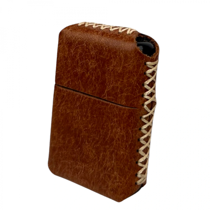 Handmade El Yapımı Hakiki Deri Zippo Modeli Çakmak - AG02001 - Kahverengi