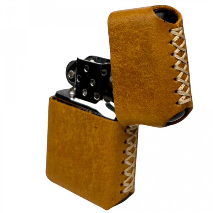 Handmade El Yapımı Hakiki Deri Zippo Modeli Çakmak - AG02001 - Camel