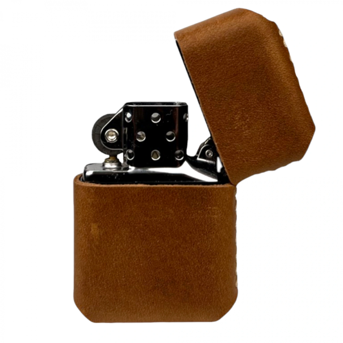 Handmade El Yapımı Hakiki Deri Zippo Modeli Çakmak - AG02001 - Açık Kahverengi