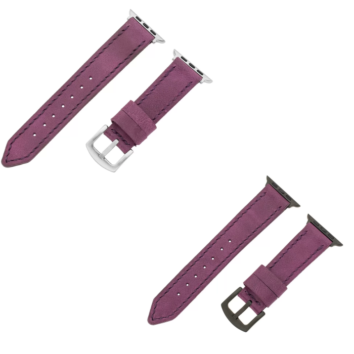 İsme Özel El Dikişli Apple Watch Saat Kordonu - %100 Çift Kat Deri - AG03001 - Mor