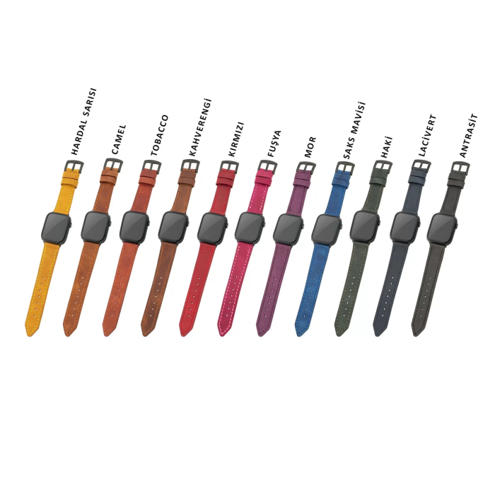 İsme Özel El Dikişli Apple Watch Saat Kordonu - %100 Çift Kat Deri - AG03001 - Mor