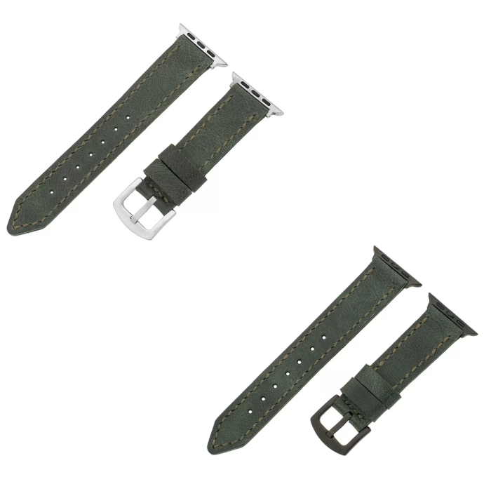 İsme Özel El Dikişli Apple Watch Saat Kordonu - %100 Çift Kat Deri - AG03001 - Haki