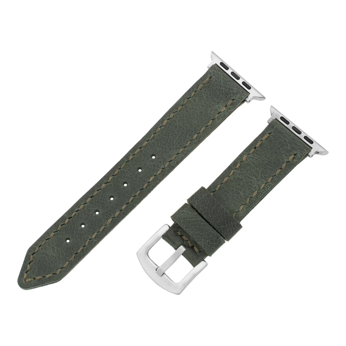 İsme Özel El Dikişli Apple Watch Saat Kordonu - %100 Çift Kat Deri - AG03001 - Haki