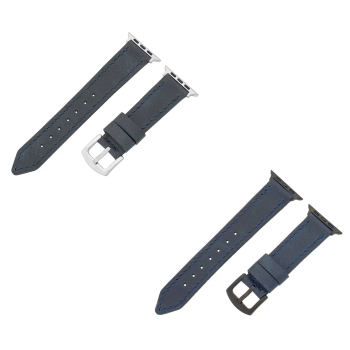 İsme Özel El Dikişli Apple Watch Saat Kordonu - %100 Çift Kat Deri - AG03001 - Lacivert