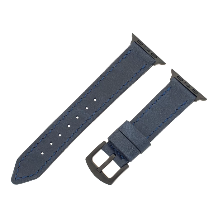 İsme Özel El Dikişli Apple Watch Saat Kordonu - %100 Çift Kat Deri - AG03001 - Lacivert