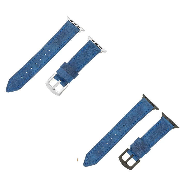 İsme Özel El Dikişli Apple Watch Saat Kordonu - %100 Çift Kat Deri - AG03001 - Saks Mavisi