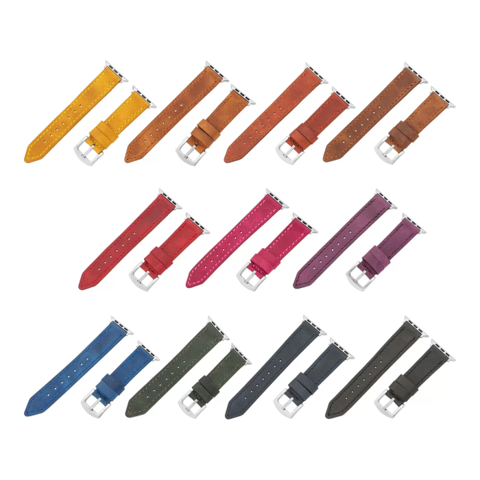 İsme Özel El Dikişli Apple Watch Saat Kordonu - %100 Çift Kat Deri - AG03001 - Fuşya