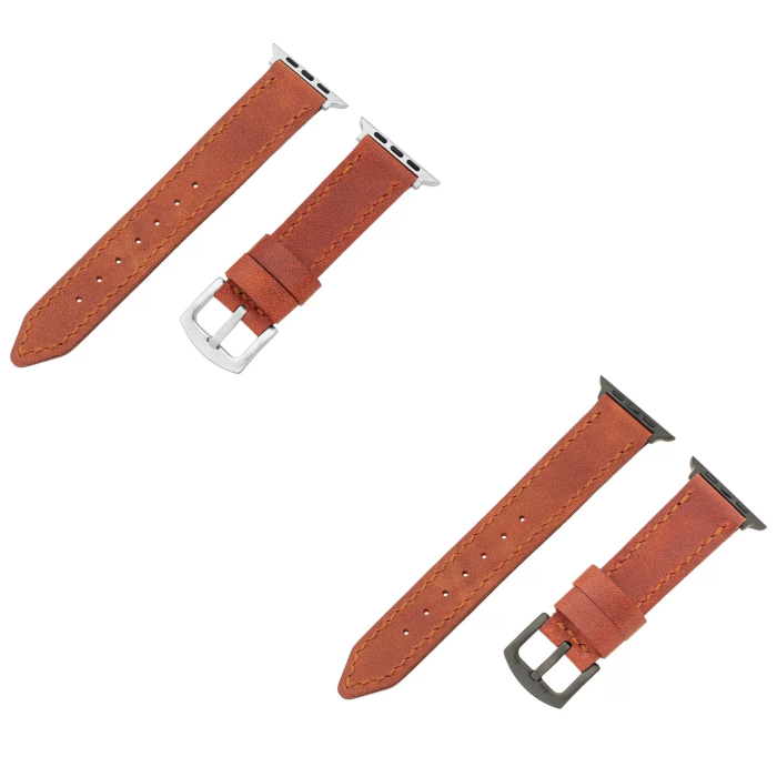 İsme Özel El Dikişli Apple Watch Saat Kordonu - %100 Çift Kat Deri - AG03001 - Tobacco