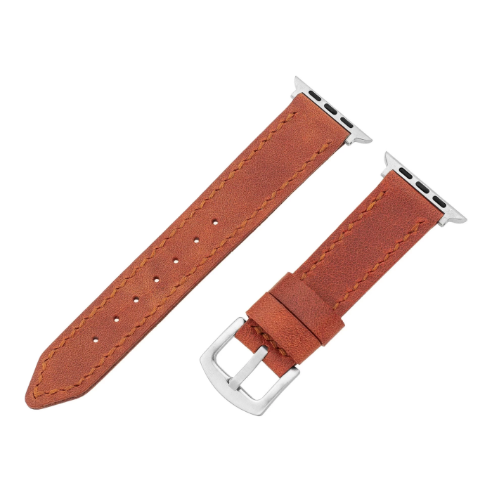 İsme Özel El Dikişli Apple Watch Saat Kordonu - %100 Çift Kat Deri - AG03001 - Tobacco