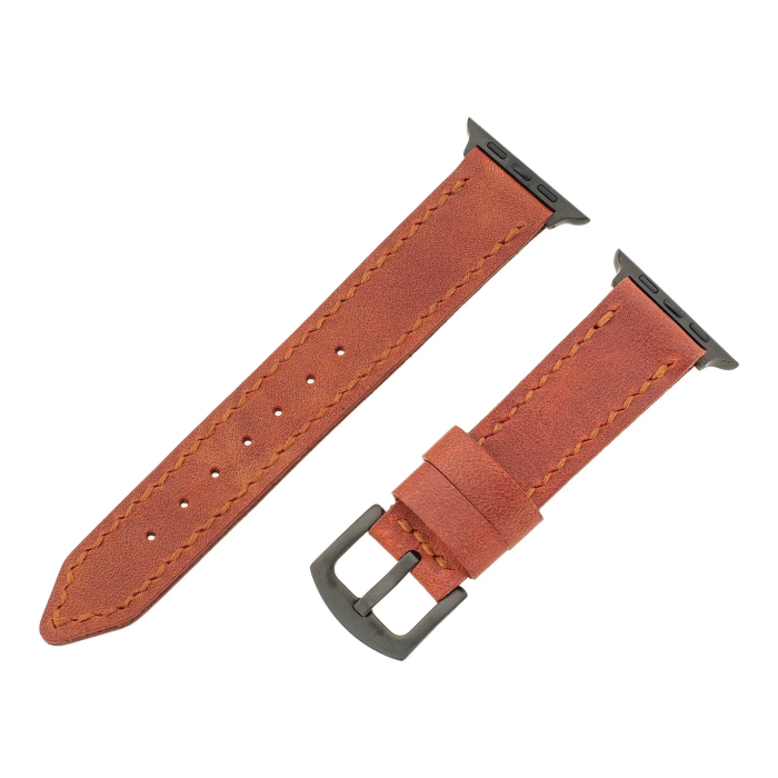 İsme Özel El Dikişli Apple Watch Saat Kordonu - %100 Çift Kat Deri - AG03001 - Tobacco