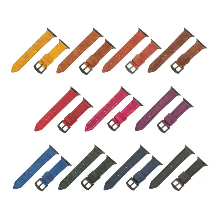 İsme Özel El Dikişli Apple Watch Saat Kordonu - %100 Çift Kat Deri - AG03001 - Tobacco