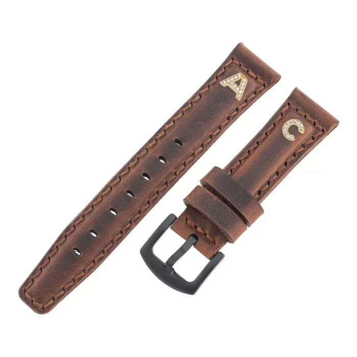 İsme Özel El Dikişli Saat Kordonu - %100 Crazy Deri - AG03002 - Kahverengi