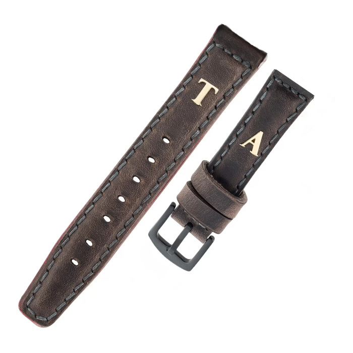 İsme Özel El Dikişli Saat Kordonu - %100 Crazy Deri - AG03002 - Antrasit