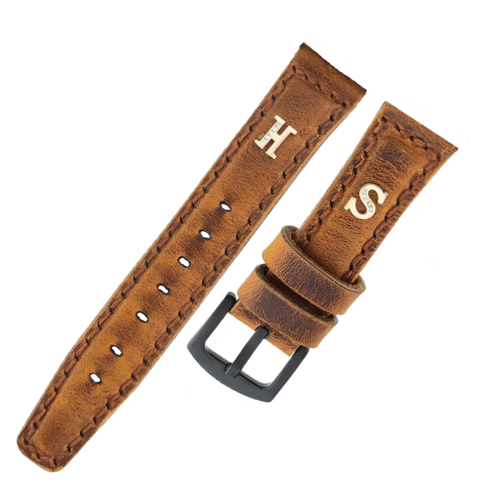 İsme Özel El Dikişli Saat Kordonu - %100 Crazy Deri - AG03002 - Taba