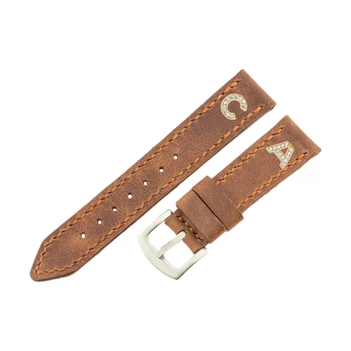 İsme Özel El Dikişli Saat Kordonu - %100 Çift Kat Deri - AG03003 - Kahverengi