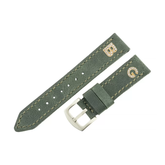 İsme Özel El Dikişli Saat Kordonu - %100 Çift Kat Deri - AG03003 - Haki