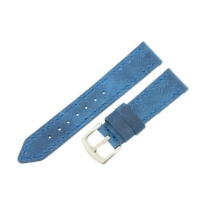 İsme Özel El Dikişli Saat Kordonu - %100 Çift Kat Deri - AG03003 - Saks Mavisi