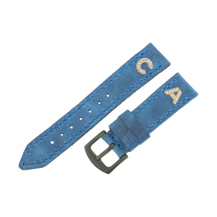 İsme Özel El Dikişli Saat Kordonu - %100 Çift Kat Deri - AG03003 - Saks Mavisi