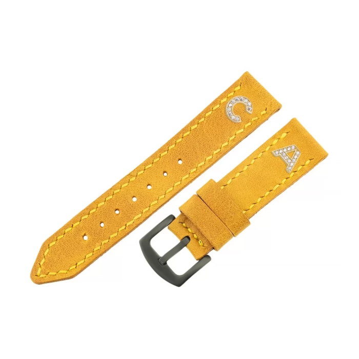 İsme Özel El Dikişli Saat Kordonu - %100 Çift Kat Deri - AG03003 - Hardal Sarısı