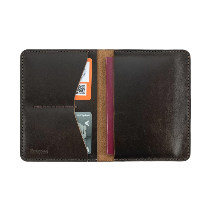 İsme Özel Pasaport Kılıfı - %100 Tiesto Deri - AK02001 - Koyu Kahverengi