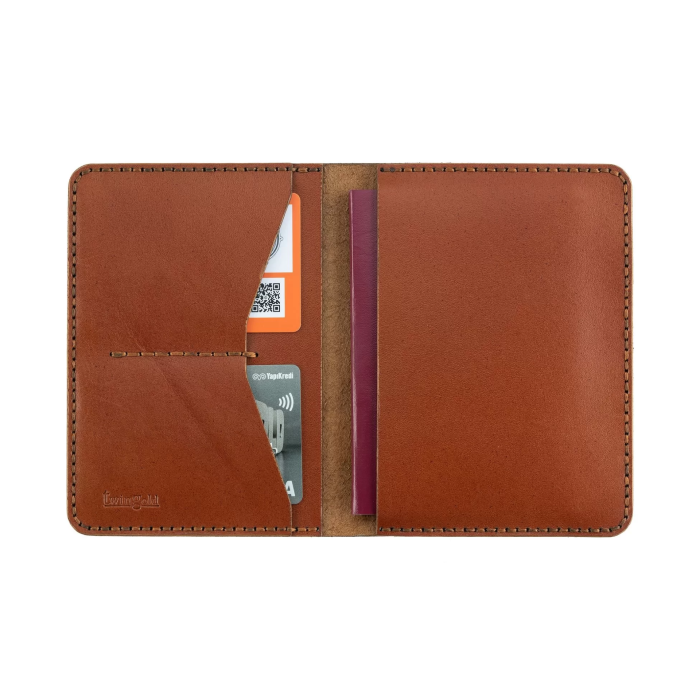İsme Özel Pasaport Kılıfı - %100 Tiesto Deri - AK02001 - Tobacco