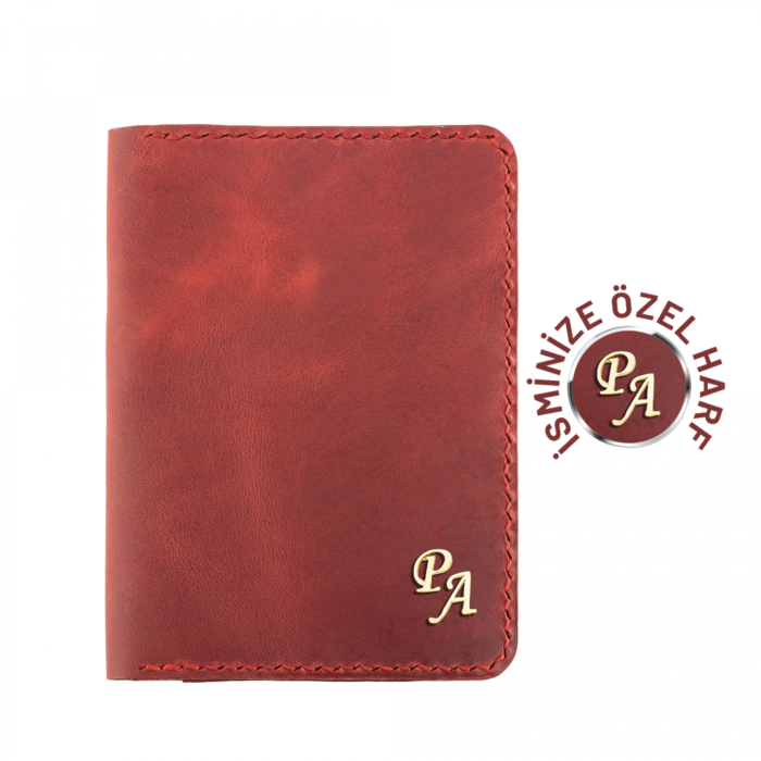 İsme Özel Pasaport Kılıfı - %100 Rainbow Deri - AK02003 - Kırmızı