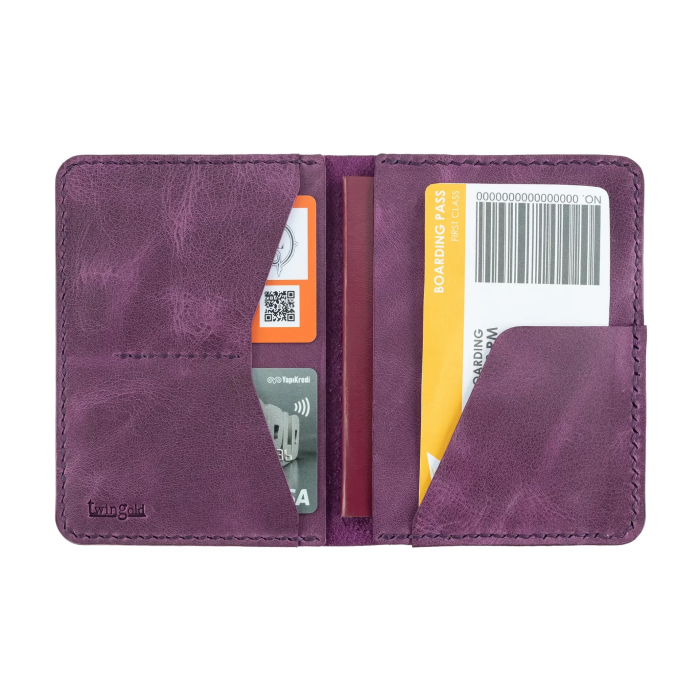İsme Özel Pasaport Kılıfı - %100 Rainbow Deri - AK02003 - Mor