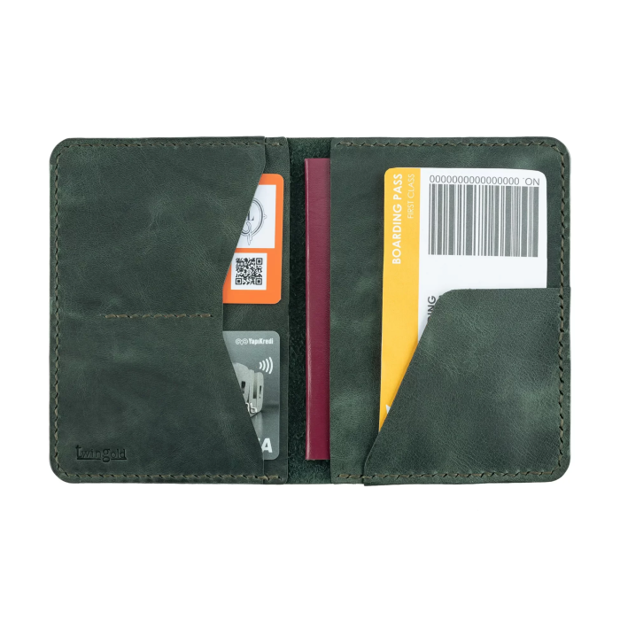 İsme Özel Pasaport Kılıfı - %100 Rainbow Deri - AK02003 - Haki