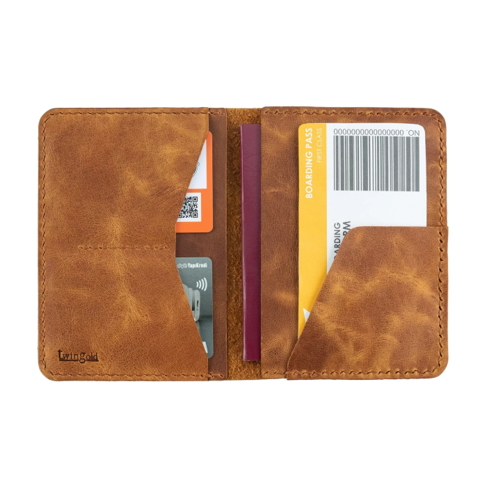 İsme Özel Pasaport Kılıfı - %100 Rainbow Deri - AK02003 - Camel