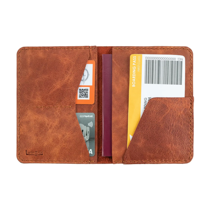 İsme Özel Pasaport Kılıfı - %100 Rainbow Deri - AK02003 - Tobacco