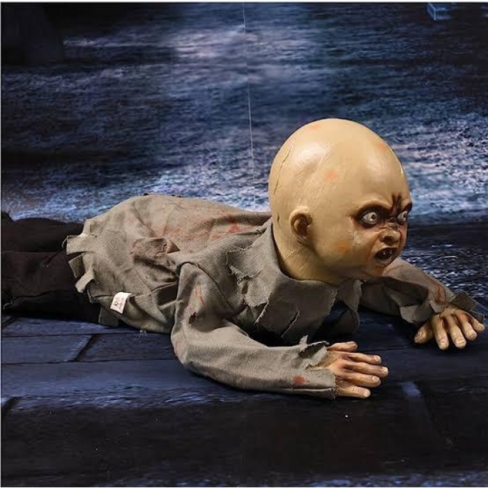 Sesli Işıklı ve Sensörlü Yerde Emekleyen Hareketli Bebek Hayalet Zombi Dekor 30x85 cm