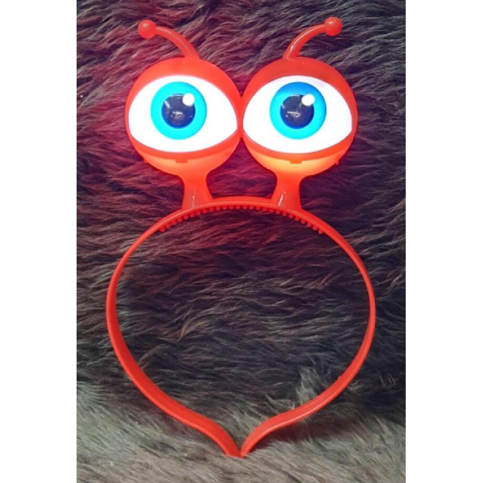 Led Işıklı &amp; Pilli 3 Farklı Modda Yanan Uzaylı Göz Parti Tacı Kırmızı Renk 18x12 cm