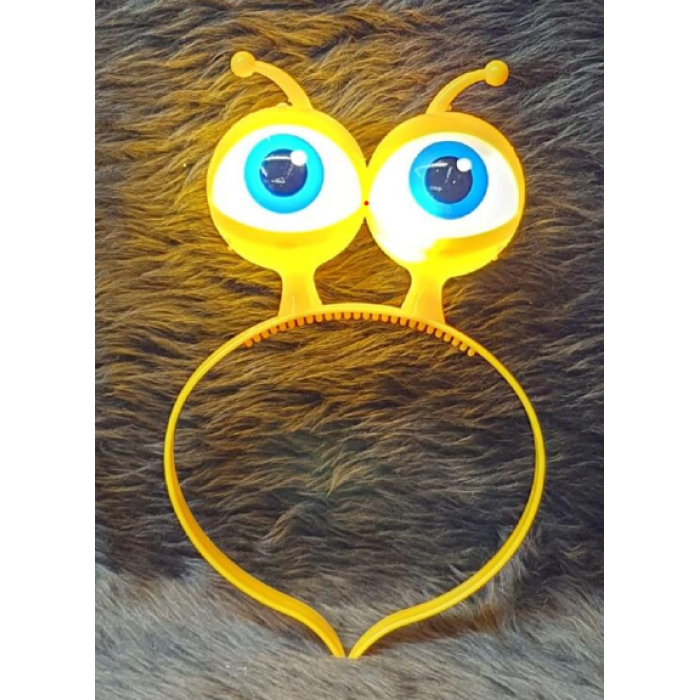 Led Işıklı &amp; Pilli 3 Farklı Modda Yanan Uzaylı Göz Parti Tacı Sarı Renk 18x12 cm