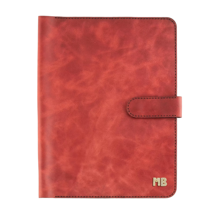 İsme Özel Çıtçıtlı Fonksiyonlu iPad Organizer - %100 Rainbow Deri - ET01002 - Kırmızı