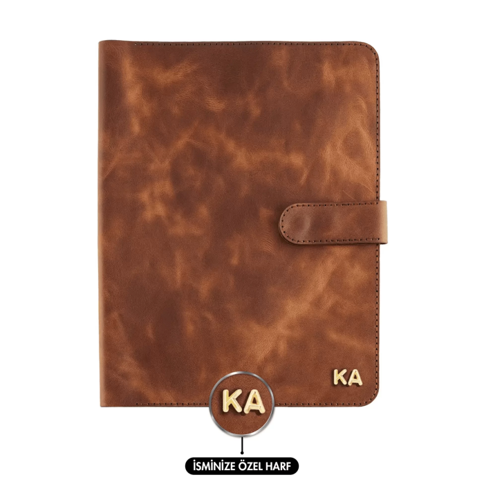 İsme Özel Çıtçıtlı Fonksiyonlu iPad Organizer - %100 Rainbow Deri - ET01002 - Kahverengi