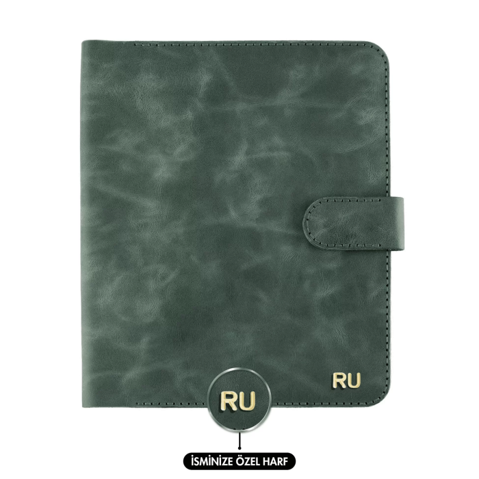 İsme Özel Çıtçıtlı Fonksiyonlu iPad Organizer - %100 Rainbow Deri - ET01002 - Haki