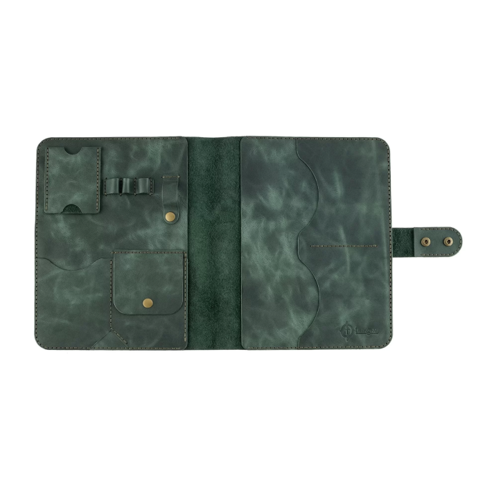 İsme Özel Çıtçıtlı Fonksiyonlu iPad Organizer - %100 Rainbow Deri - ET01002 - Haki