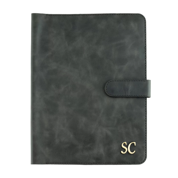 İsme Özel Çıtçıtlı Fonksiyonlu iPad Organizer - %100 Rainbow Deri - ET01002 - Antrasit