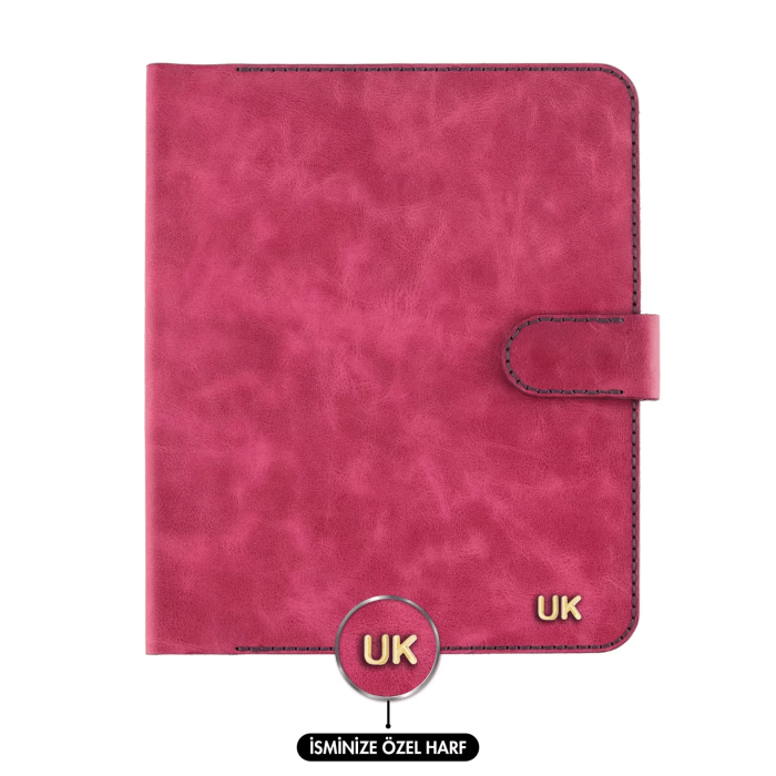 İsme Özel Çıtçıtlı Fonksiyonlu iPad Organizer - %100 Rainbow Deri - ET01002 - Fuşya