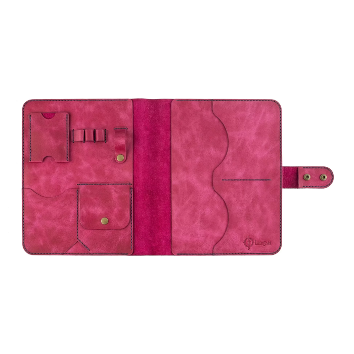 İsme Özel Çıtçıtlı Fonksiyonlu iPad Organizer - %100 Rainbow Deri - ET01002 - Fuşya